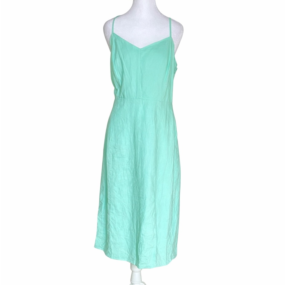 J. Crew Sunwashed Mint Linen Slip Dress 8 Pastel Green Summer Coastal Midi Slit